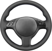 MEWANT Kormányvédő Huzat BMW E46 E39 330i 540i 525i 530i 330Ci M3 2001-2003 Modellekhez - Fekete Mikroszálas Bőr Piros-Kék Varrással 1