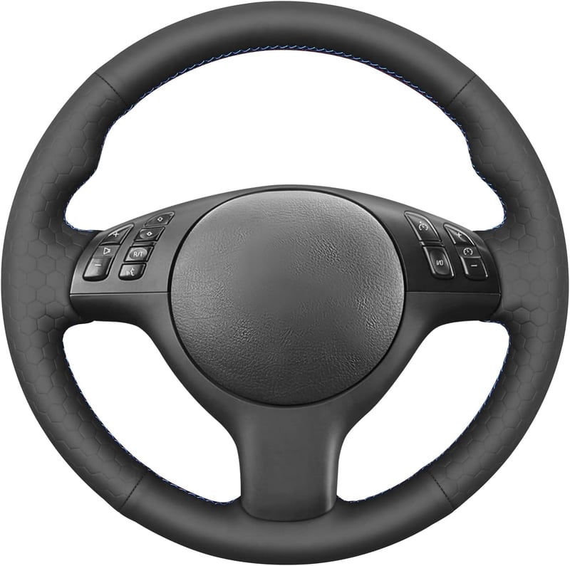 MEWANT Kormányvédő Huzat BMW E46 E39 330i 540i 525i 530i 330Ci M3 2001-2003 Modellekhez - Fekete Mikroszálas Bőr Piros-Kék Varrással