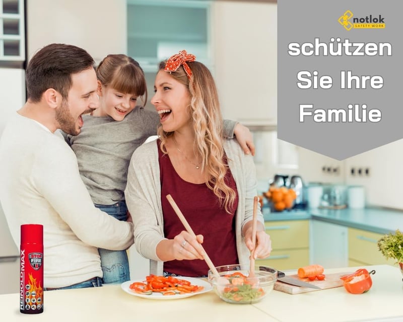 notlok Safety Work 500g Tűzoltó Spray | Kompakt Habos Tűzoltó Készülék Konyhába és Autóba | A B E F Osztályú és Zsírtüzek Ellen | 500ml Alum