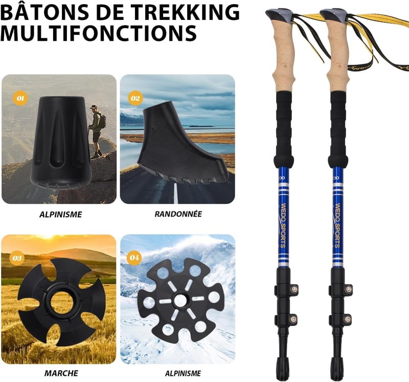 Wedo 3 részes alumínium túrabot 65-135cm, Nordic walking és Camino túrákhoz