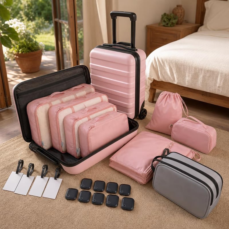 Cestovný set: kabínový kufor + 8x organizér + Bluetooth lokátor + 4x menovka