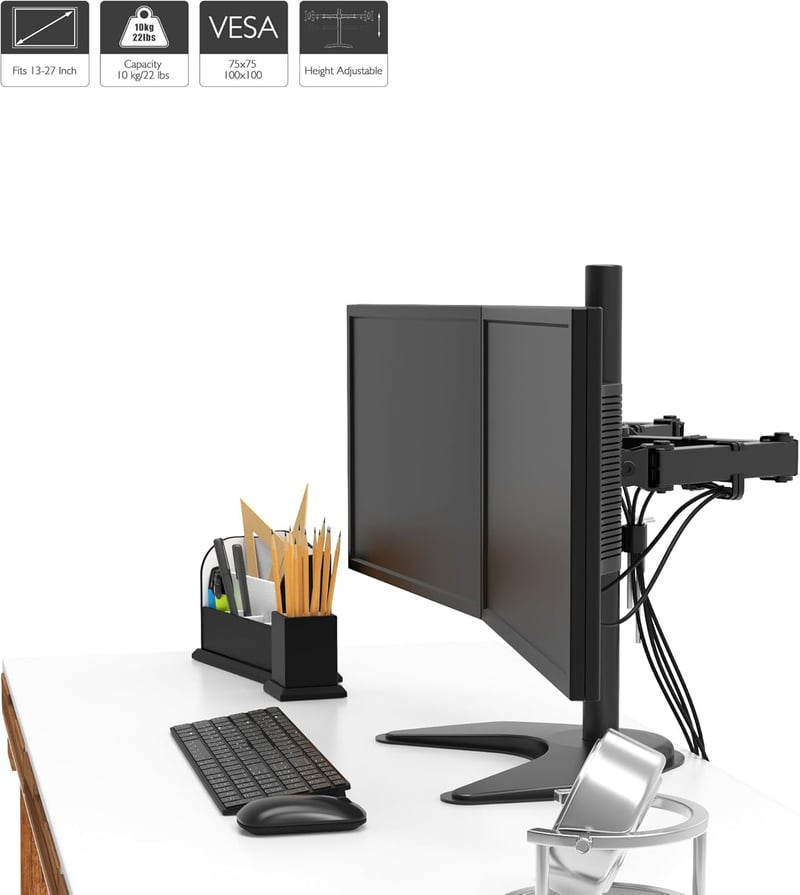 BONTEC Dupla Monitortartó | 13-27" LED/LCD | Állítható, Forgatható, 2x10kg