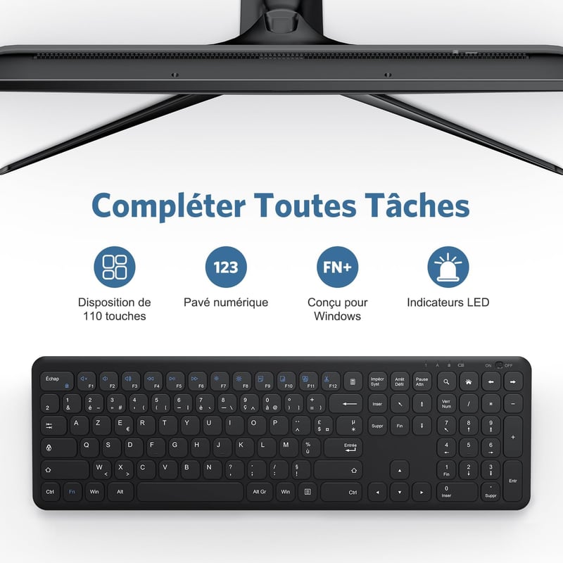 OMOTON vezeték nélküli AZERTY billentyűzet, ultravékony, numerikus blokkal, Windows kompatibilis