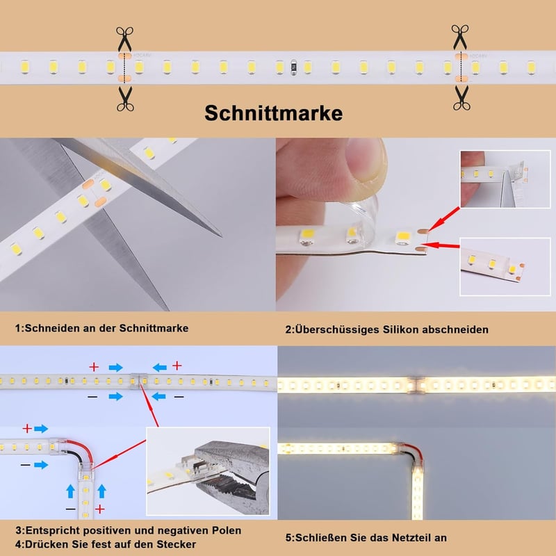 BENLUN 48V LED Szalag 20m - 3000K Meleg Fehér IP65 Vízálló Kültéri-Beltéri Világítás, 150W Öntapadós Vágható Szalag Tápegységgel, 15000lm