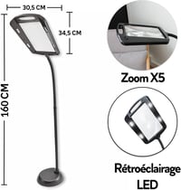 FISHTEC Nagyító Lámpa - 5x Nagyítás, 22,5x18 cm Képernyő, 12 LED Világítás, 160 cm Állvány, Flexibilis Talp, Fekete 8