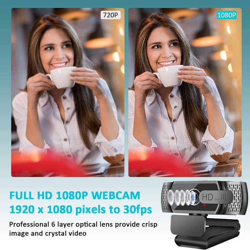 Neefeaer Full HD Webkamera Mikrofonnal és Lencsevédővel - 110° Széles Látószög, USB