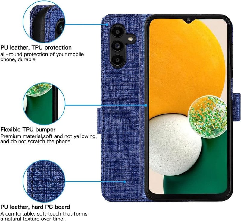 Samsung Galaxy A13 5G Kék Vászon Tok Mágneses Kártyatartóval