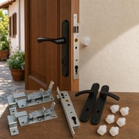 Súprava na renováciu dverí: 90 mm čierna kľučka + 25 mm vložka + 2x skrutka + 6x doraz 1