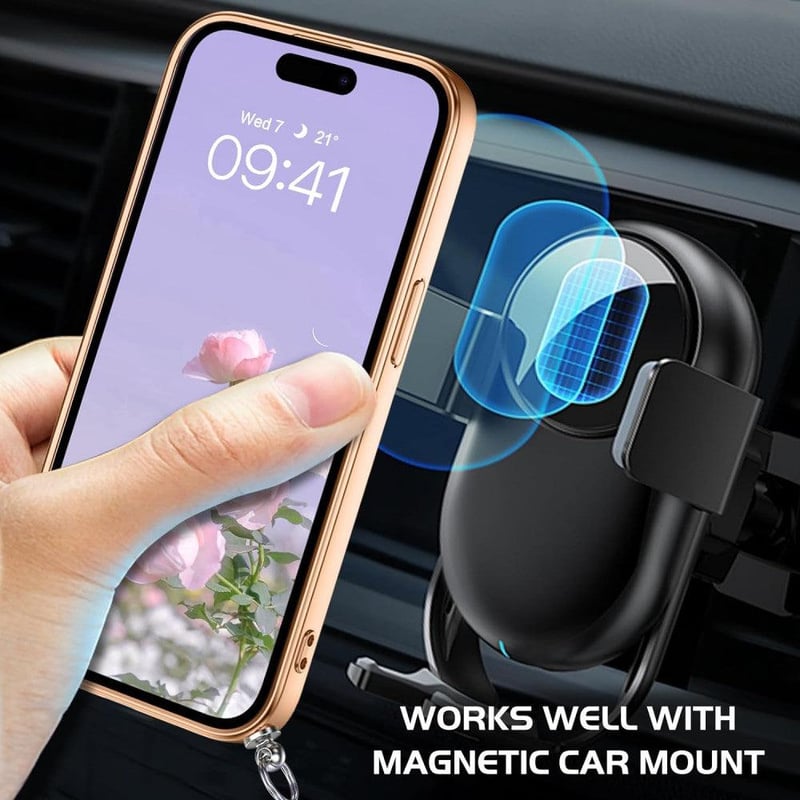 iPhone 15 Lila Mágneses Védőtok Nyakpánttal és Ütésálló Gyűrűvel