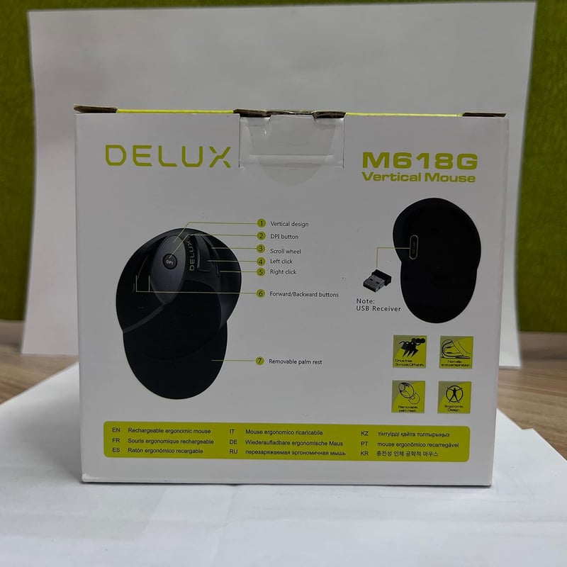 DeLUX M618G GX ergonomikus vezeték nélküli függőleges egér, csuklótámasszal, karpális alagút szindrómára