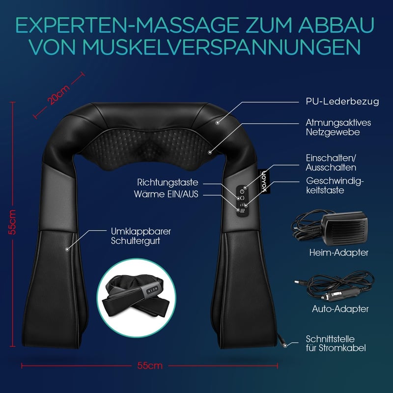 VOYOR-HEALTH PJ100 Nyakmasszírozó Melegítő Funkcióval - 4D Shiatsu Masszázs Vállra, Hátra és Testre, Izomfájdalom Enyhítésre