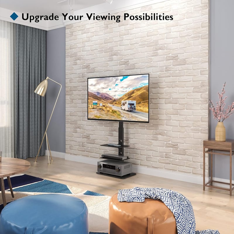 BONTEC TV Állvány 30-70 Hüvelykes Televíziókhoz, Magasságállítható Padlóállvány 3 Edzett Üvegpolccal, 40kg Teherbírás, VESA 600x400mm