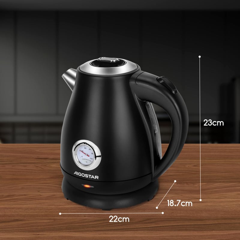 Aigostar Adrian retro vízforraló analóg hőmérővel, 2200W, 1,7L, fekete