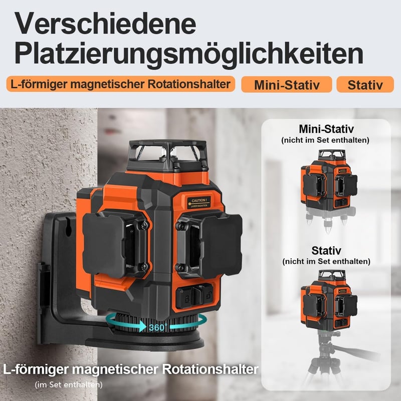 TakamineTech Zöld Keresztvonalas Lézer - 3x360° Önszintező Lézeres Szintező 12 Vonallal, Építkezéshez, 5200 mAh Akkumulátor, Távirányítóval,