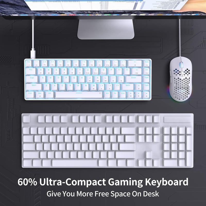 Dierya T68se Mechanikus Gamer Billentyűzet, 68 Gombos Kompakt Kialakítás, Lineáris Piros Kapcsolók, 19 Háttérvilágítási Mód, USB-C, Windows 
