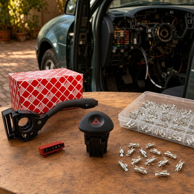 Set za popravak Renault Clio 2: prekidač žmigavaca + ručica upravljača + 30x konektora