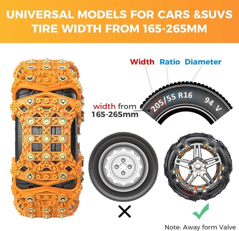WYRIAZA Univerzális Hólánc 165-265mm, 6db, Gyorsrögzítésű, Széles Gumikhoz, 205/55 R16 - Sárga