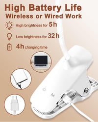 Lenudar Olvasólámpa 36 LED-del - Csíptethető, USB Tölthető, 6 Színhőmérséklet, 5 Fényerő, 360° Hajlítható Kar, Érintésvezérelt, Fehér 6