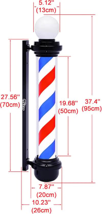 WDZD Klasszikus Forgó Borbélypólus 100 cm - Piros-Fehér-Kék Csíkos LED Világítással - Falra Szerelhető Fodrászati Szalon Jelzőlámpa 2