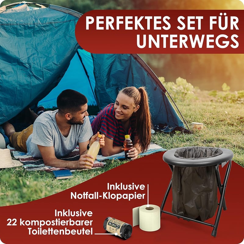 WEIDEBACH Hordozható Kemping WC - Összecsukható, Könnyű, 22 Zacskóval