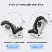 Miophy I-Size 360° Forgatható Gyerekülés, 0-12 Éves Korig, 40-150 cm, Isofix Rendszerrel, 5-Pontos Biztonsági Övvel, Sötétszürke - I-dark grey 3