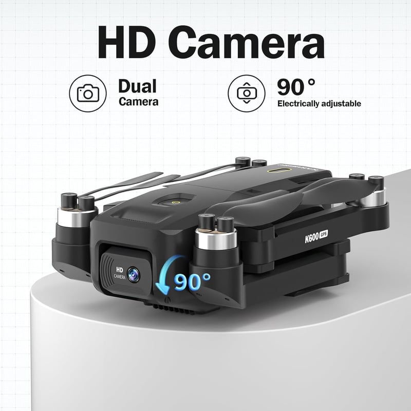 karuisrc K600 GPS Drón 1080P Kamerával, Beépített HD Kijelzős Távirányítóval, Összecsukható, Szélálló, SD Kártyával és Hordtáskával, Kezdőkn