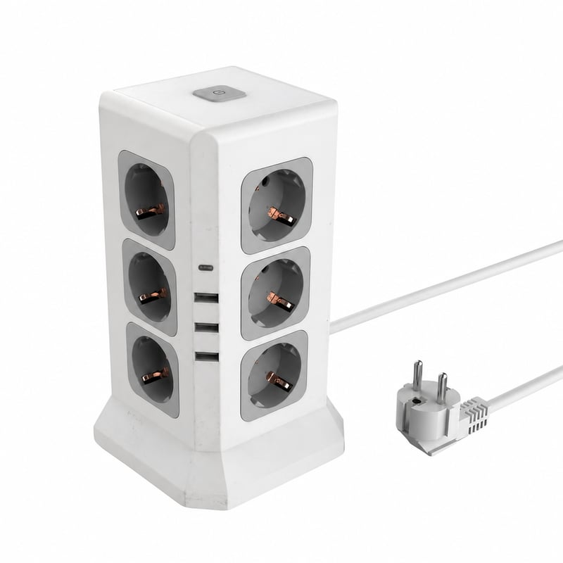 Sunmatic Torony Elosztó 12 EU Aljzattal, 3 USB-A és 1 USB-C Porttal — A terméken használat nyomai látszanak (állapot: lásd a 2. képet)