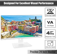 Prechen 23,8" FHD Monitor - Fehér Keret Nélküli Gamer Képernyő, 75Hz, VA Panel, 1920x1080, HDMI/VGA, 4ms, VESA, Szemkímélő Technológia, Irod 2