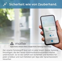 SIEGENIA Smart Window Ablakkilincs - Matt Fehér, Okosotthon Hálózatba Integrálható, Távoli Állapotfigyelés és Központi Zár Vezérlés, 2 AAA E 4