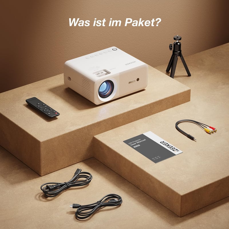 iZEEKER Mini Bluetooth Projektor 12000 Lux 1080P Felbontással, Állvánnyal - Otthoni Mozi, Kompatibilis iOS, Android, PC, HDMI, USB, PS5, Xbo