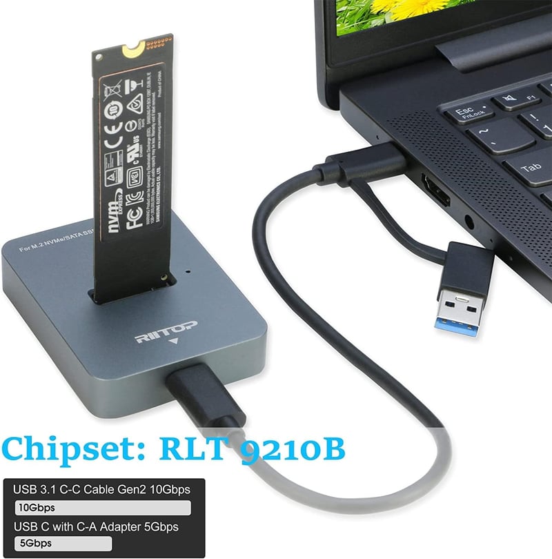RIITOP M.2 NVMe és SATA SSD USB-C adapter - külső SSD dokkoló
