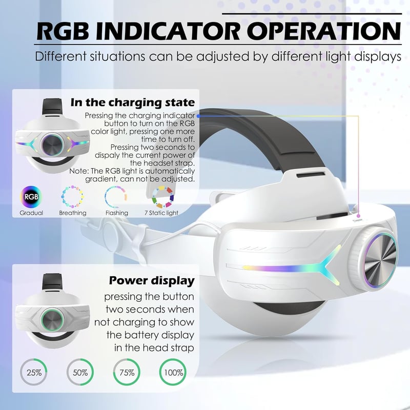 Quest 3 Fejpánt 8000mAh Akkuval, RGB Fényekkel - Gyorstöltés, Kényelmes VR Kiegészítő
