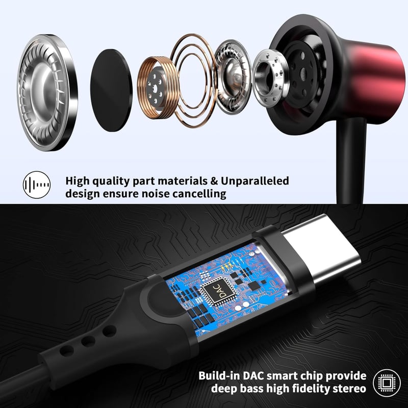 USB-C mágneses fülhallgató mikrofonnal iPhone 15 Pro, Samsung A54, Pixel 8a és más USB-C készülékekhez