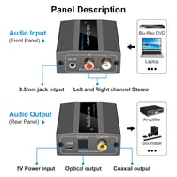 VEDINDUST Analóg-Digitális Audio Konverter RCA/3.5mm AUX - Koaxiális/Optikai Átalakító PS4, PS5, Xbox, DVD, TV Készülékekhez, USB Tápellátás 5