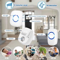 COTINSE Vezeték Nélküli Csengő 2 Vevővel és 2 Adóval - IP55 Vízálló, 400m Hatótáv, 58 Csengőhang, LED Fény, 3 Éves Elemélettartam 4