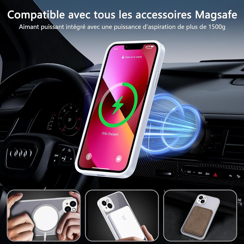 iPhone 13 MagSafe-kompatibilis ütésálló tok kameravédővel, fehér