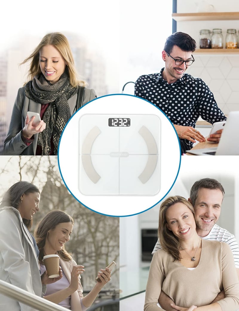 Healthkeep Bluetooth Fürdőszobai Mérleg - 13 Testérték Elemzés, BMI, Testzsír, Izomtömeg Mérés, Digitális Kijelző, 180kg Teherbírás, Fehér