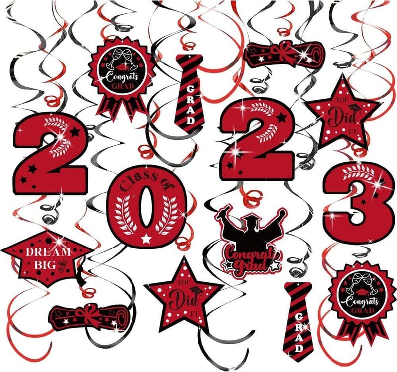 Színes Végzős Buli Dekoráció Szett 34 db - Spirál Függő Díszek Ballagásra