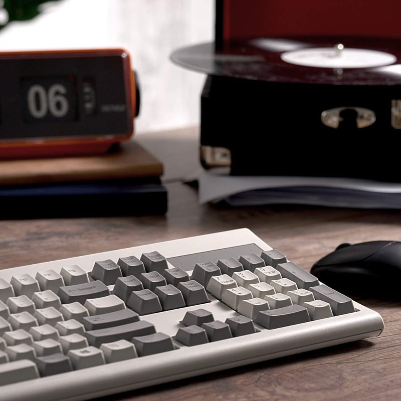 Perixx PERIBOARD-106M Retro USB Billentyűzet - Ergonomikus, Teljes Méretű, Szürke-Fehér