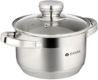 Daniks Indukciós Rozsdamentes Acél Főzőedény Üvegfedővel - 16 cm, 2 Literes Leves/Tészta Fazék, Ezüst 1