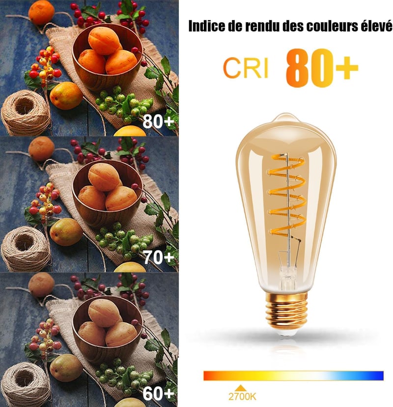 EXTRASTAR E27 LED Izzó Szett - Vintage Edison Filament Izzók, Meleg Fehér 2700K, 490lm, 6W (41W), Retro Dekoratív Lámpa, 3db