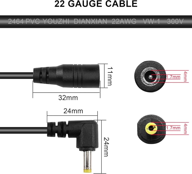 GINTOOYUN DC4017 Tápkábel Hosszabbító 1,5m - 90 Fokos DC 4.0x1.7mm Csatlakozó PSP, Kamera, Elektromos Fogkefe Készülékekhez