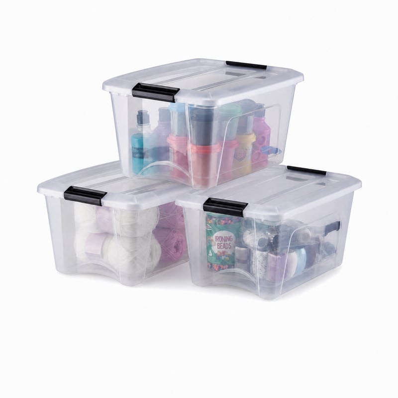 Iris Ohyama NTB-15 prozirna kutija za pohranu s poklopcem 15 L, set od 3 komada, s kopčom, složiva, plastika bez BPA