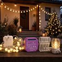Adventné záhradné osvetlenie: 6m LED reťaz + smart relé + 10x háčik + LED lampa 1