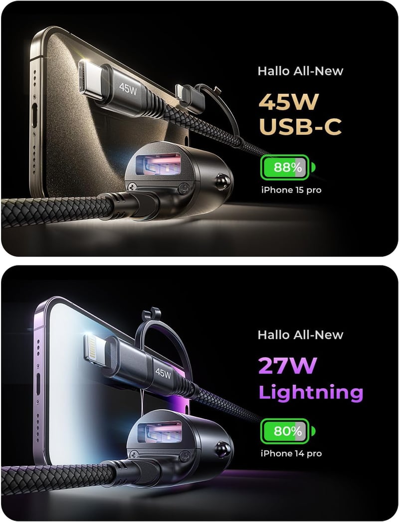 LISEN 90W-os USB szivargyújtó adapter autóba, iPhone és Samsung kompatibilis