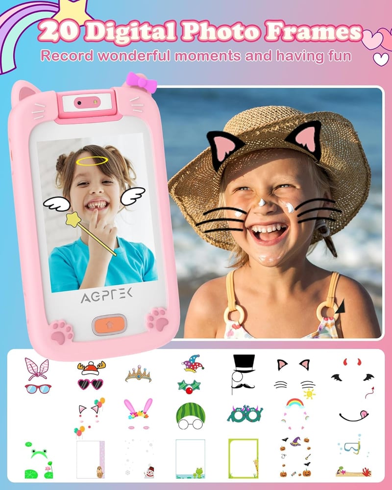 AGPTEK 32GB Gyerek MP3 Lejátszó Kamerával és Játékokkal, 2,8" Kijelző