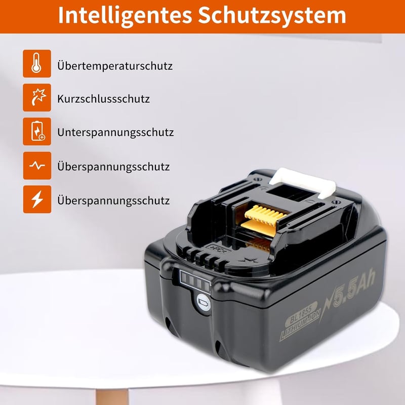 BXOXD Makita Kompatibilis 18V 5.5Ah Li-ion Akkumulátor Szett - 2 db Pótakkumulátor + DC18RC Gyorstöltő - BL1850 BL1860 Szerszámgépekhez