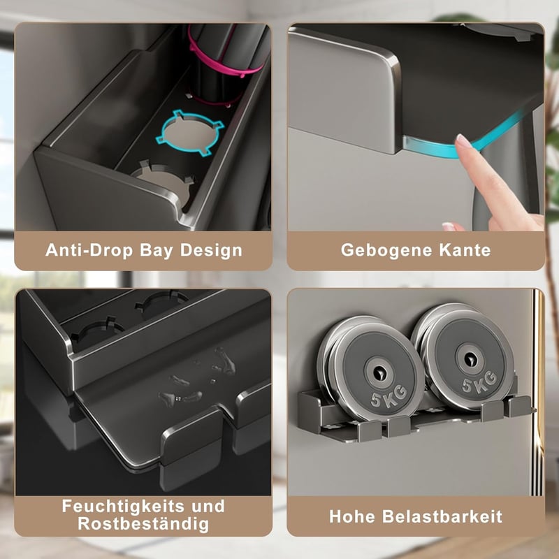 W&H Hajszárító Tartó Fali Fúrás Nélküli Rozsdamentes Acél Állvány Dyson Airwrap Styler Hajformázókhoz - Fekete