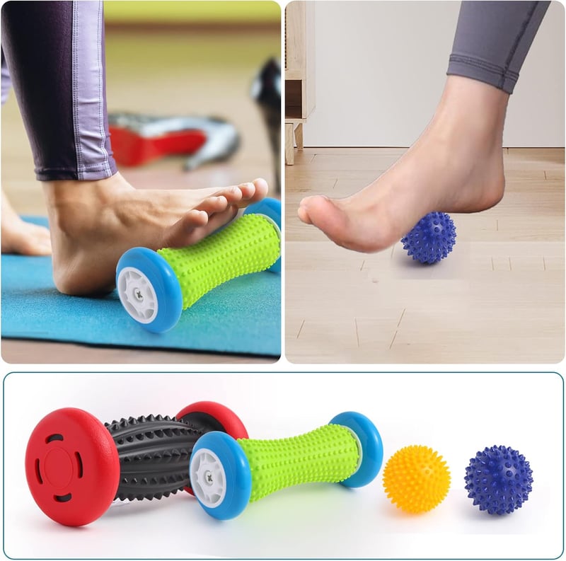 EliaValth Talpmasszírozó Szett Plantarfasciitis Kezelésére - 2 Görgő, 2 Labda, Piros