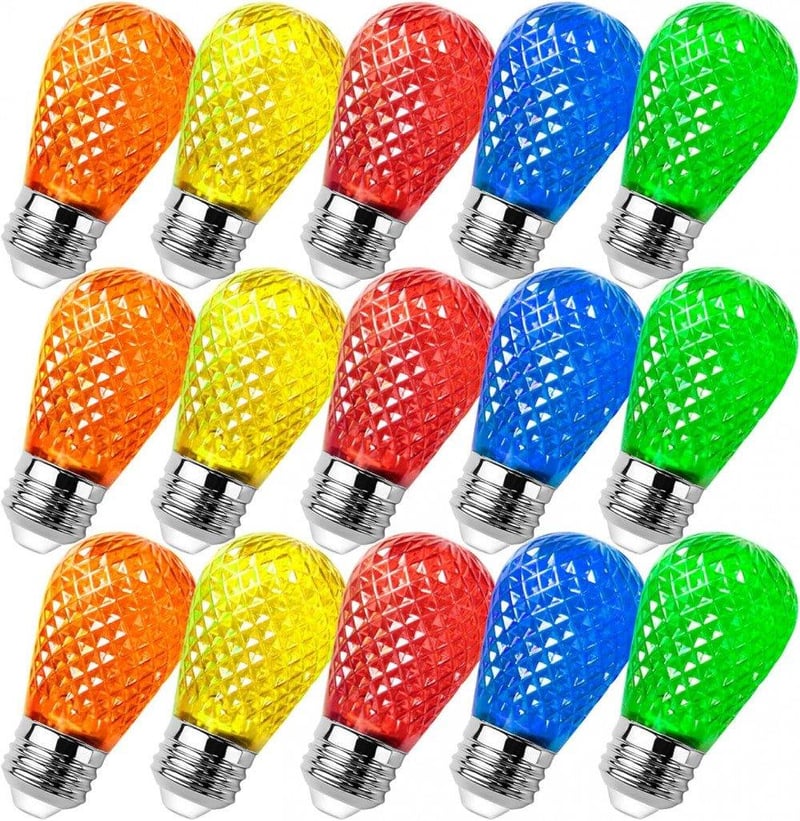 Törésálló E27 LED Színes Izzó Készlet Kültéri Füzérekhez - 15db S14